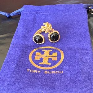 Tory Burch Gold Tone Ring with Black Cabochons Size 7